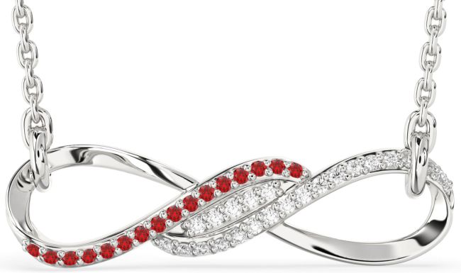 Diamond & Ruby Silver Infinity Necklace