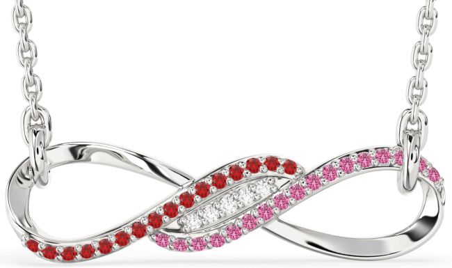 Ruby & Pink Sapphire Platinum Infinity Necklace