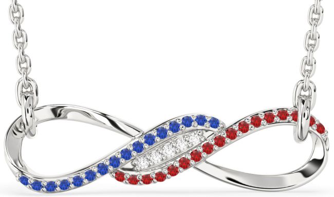 Blue Sapphire & Ruby Silver Infinity Necklace