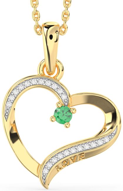 Diamond Emerald Gold Heart Necklace