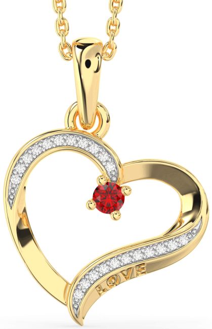Diamond Ruby Gold Heart Necklace