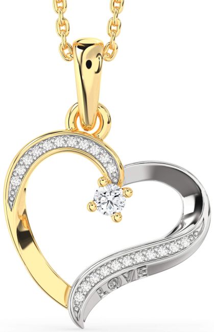 Diamond White Yellow Gold Heart Necklace