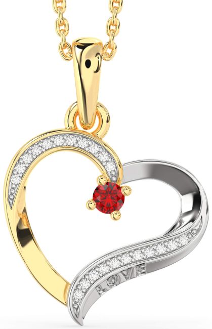 Diamond Ruby Gold Silver Heart Necklace
