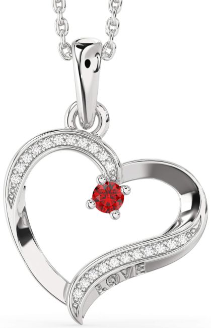 Diamond Ruby Silver Heart Necklace