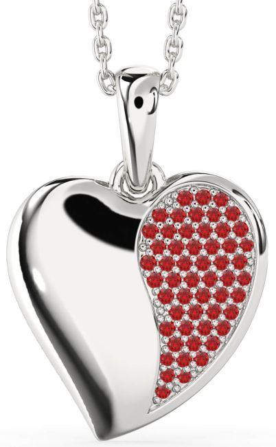 Ruby Silver Heart Necklace