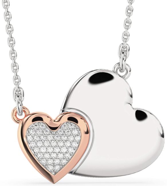 Large Diamond White Rose Gold Heart Necklace