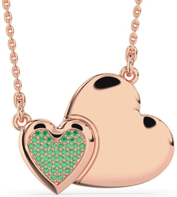 Large Emerald Rose Gold Heart Necklace