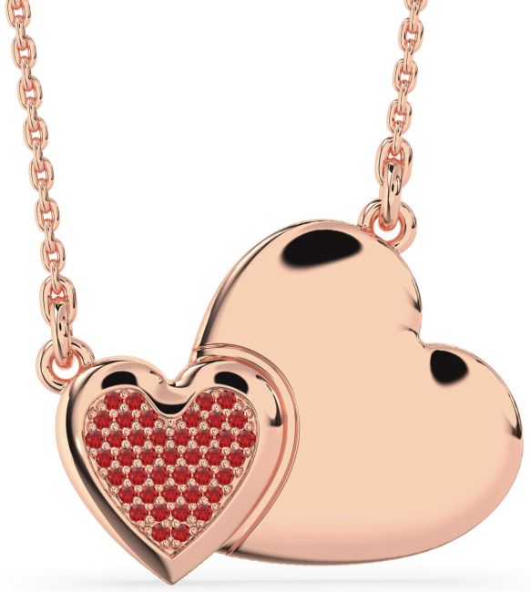 Large Ruby Rose Gold Heart Necklace