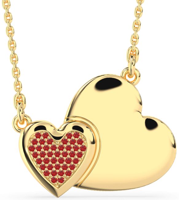 Large Ruby Gold Heart Necklace