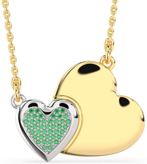 Large Emerald Gold Silver Heart Necklace