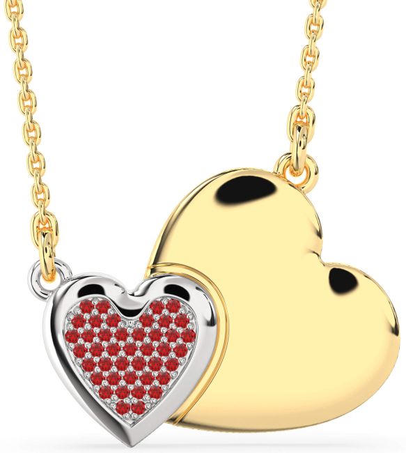Large Ruby Gold Silver Heart Necklace