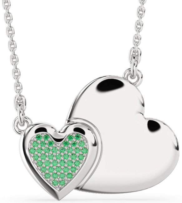 Large Emerald Silver Heart Necklace