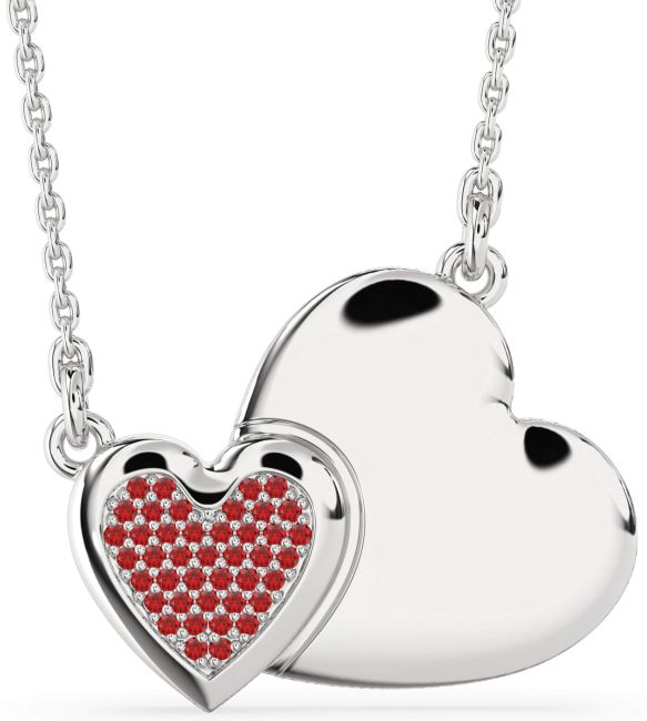 Large Ruby Silver Heart Necklace