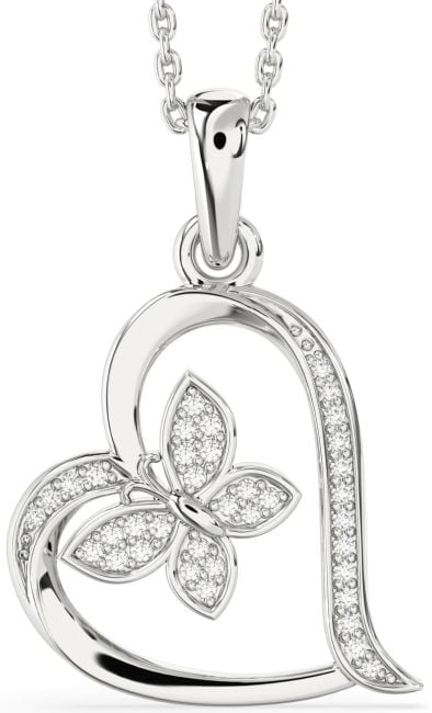 Diamond White Gold Heart Butterfly Necklace