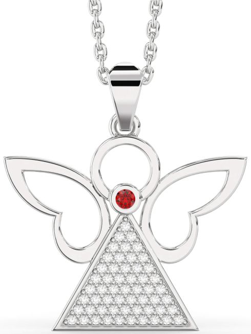 Diamond Ruby Silver Angel Necklace