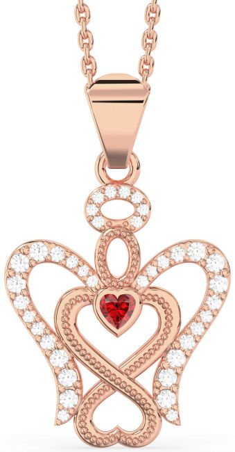 Diamond Ruby Rose Gold Silver Angel Infinity Necklace