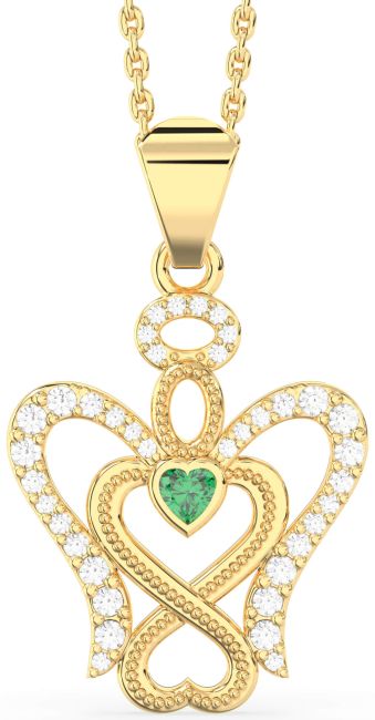 Diamond Emerald Gold Angel Infinity Necklace
