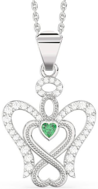 Diamond Emerald Silver Angel Infinity Necklace