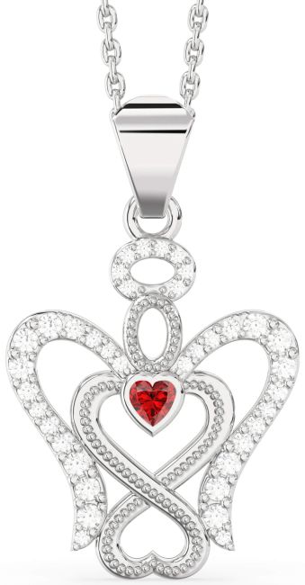 Diamond Ruby Platinum Angel Infinity Necklace