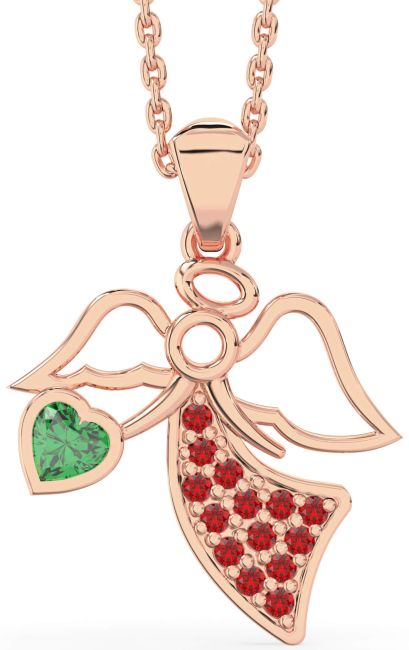 Emerald & Ruby Rose Gold Angel Necklace