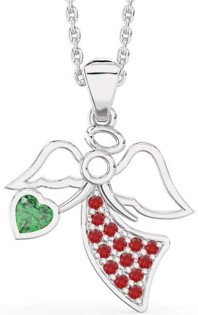 Emerald & Ruby Platinum Angel Necklace