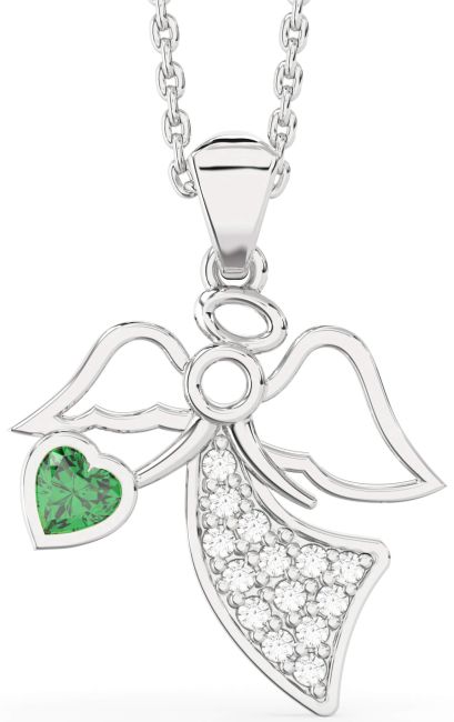Emerald Platinum Angel Necklace