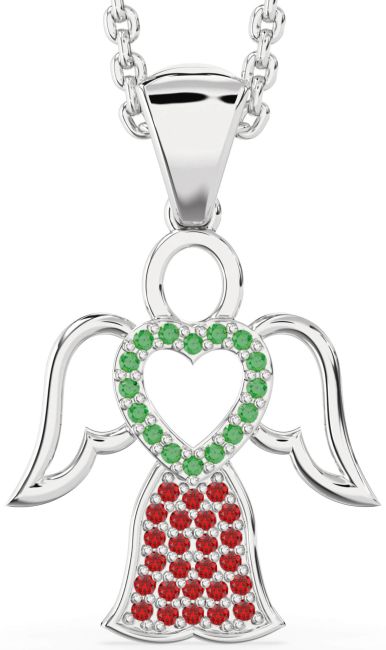 Emerald & Ruby White Gold Angel Necklace