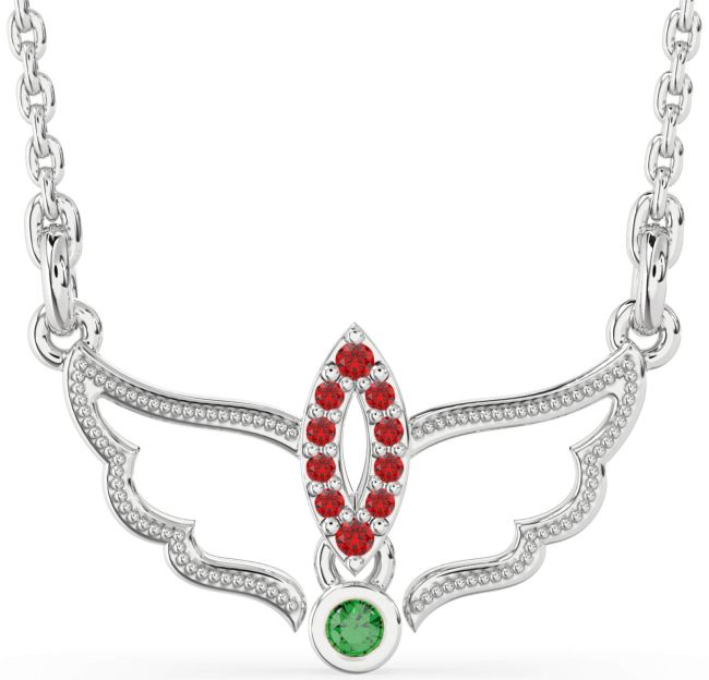 Emerald & Ruby White Gold Angel Necklace
