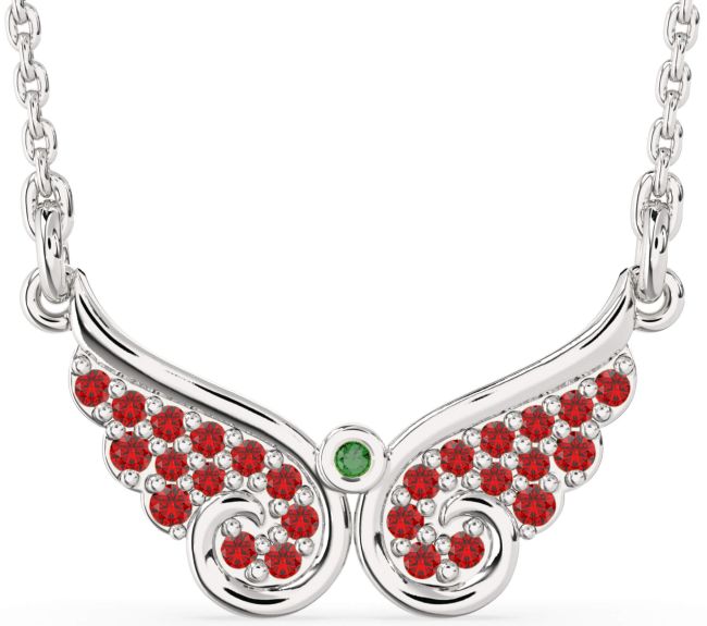 Large Emerald & Ruby Platinum Angel Necklace