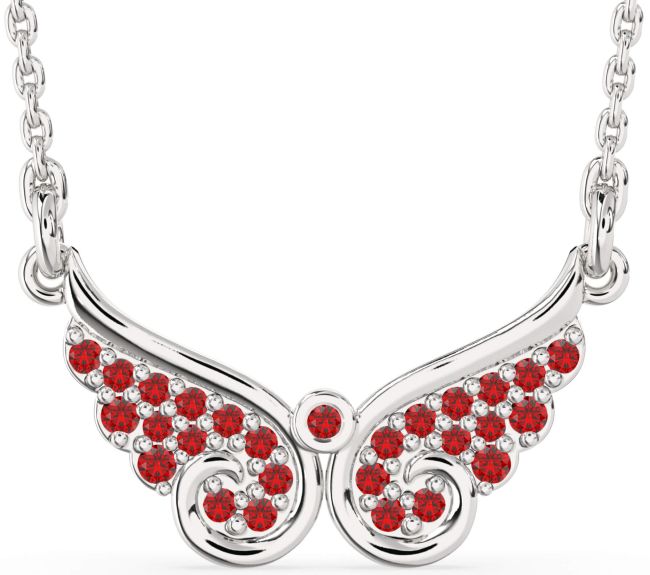Large Ruby Silver Angel Necklace