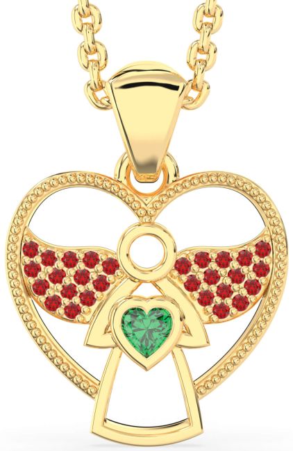 Emerald & Ruby Gold Silver Angel Heart Necklace