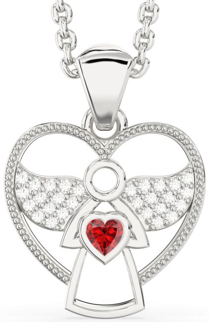 Ruby Silver Angel Heart Necklace