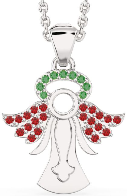 Emerald & Ruby White Gold Angel Necklace