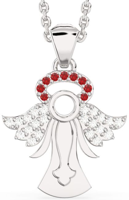 Diamond & Ruby Silver Angel Necklace
