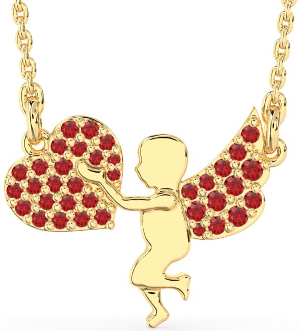 Ruby Gold Silver Angel Heart Necklace