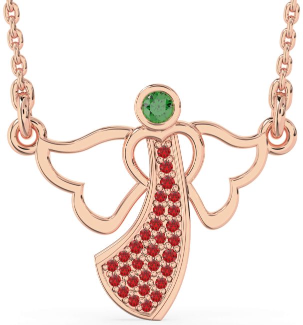 Emerald & Ruby Rose Gold Angel Necklace