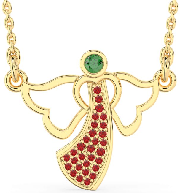 Emerald & Ruby Gold Silver Angel Necklace