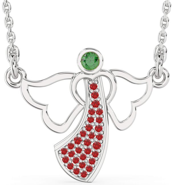 Emerald & Ruby Platinum Angel Necklace
