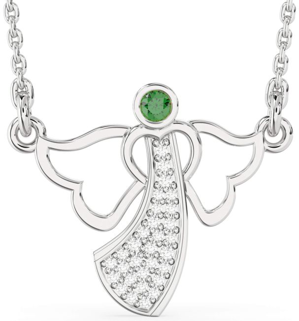 Emerald Platinum Angel Necklace