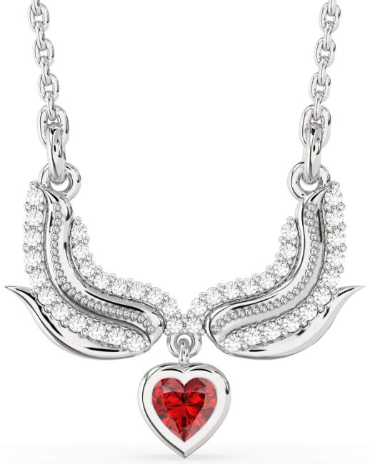 Ruby Silver Wings Heart Necklace