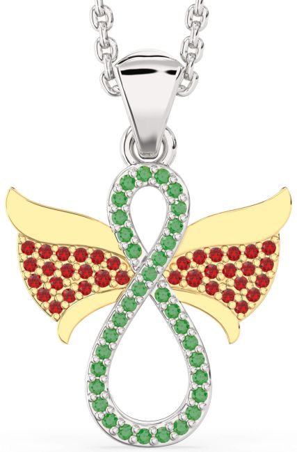 Emerald & Ruby Gold Silver Angel Infinity Necklace