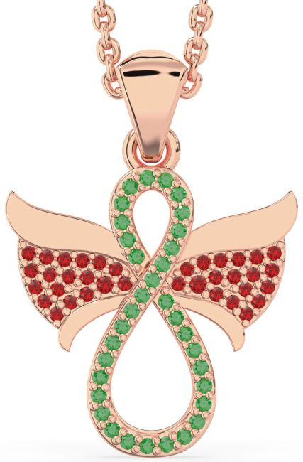 Emerald & Ruby Rose Gold Angel Infinity Necklace