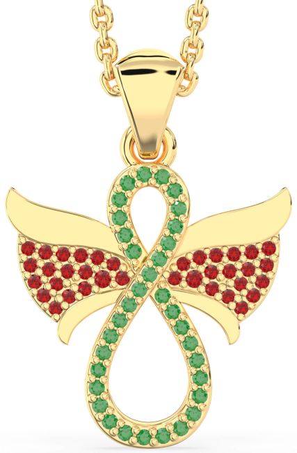 Emerald & Ruby Gold Silver Angel Infinity Necklace