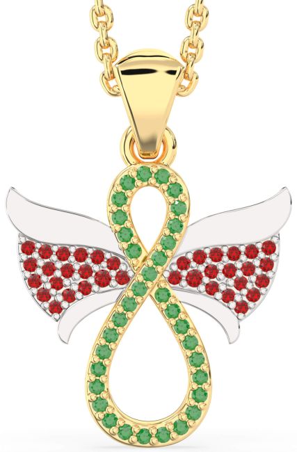 Emerald & Ruby Platinum & Yellow Gold Angel Infinity Necklace