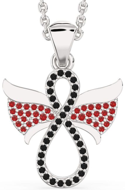 Black Diamond & Ruby Platinum Angel Infinity Necklace