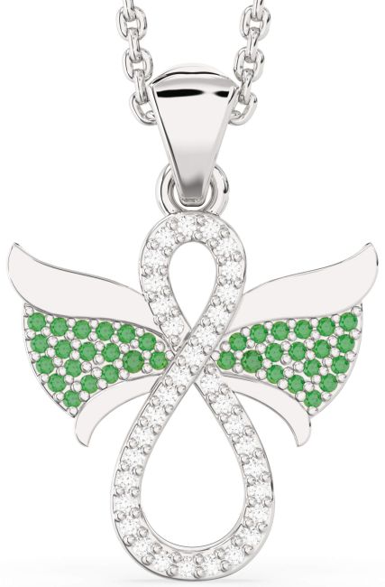 Emerald & Diamond Platinum Angel Infinity Necklace