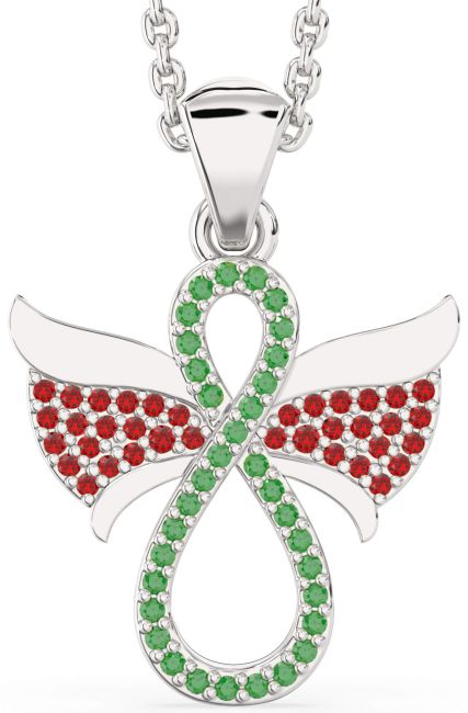 Emerald & Ruby White Gold Angel Infinity Necklace