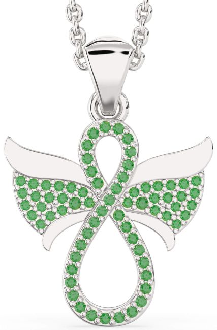 Emerald Platinum Angel Infinity Necklace