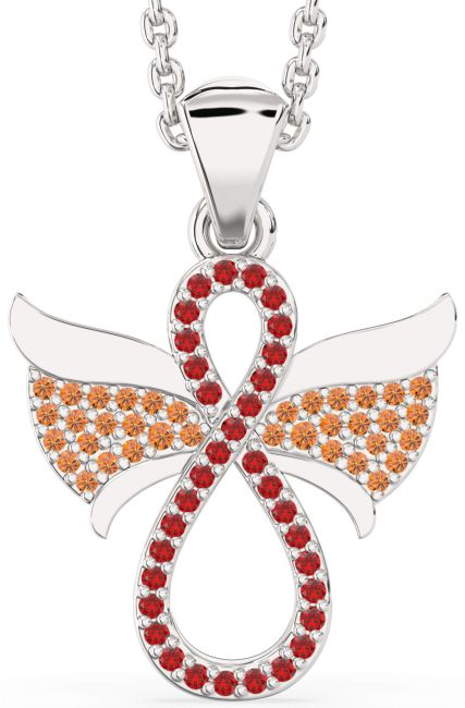 Ruby & Citrine Platinum Angel Infinity Necklace