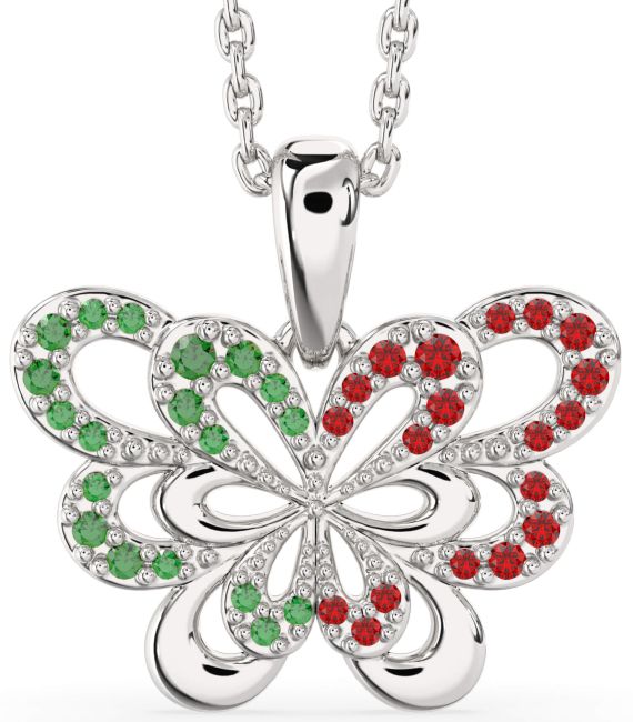 Emerald & Ruby Silver Butterfly Necklace